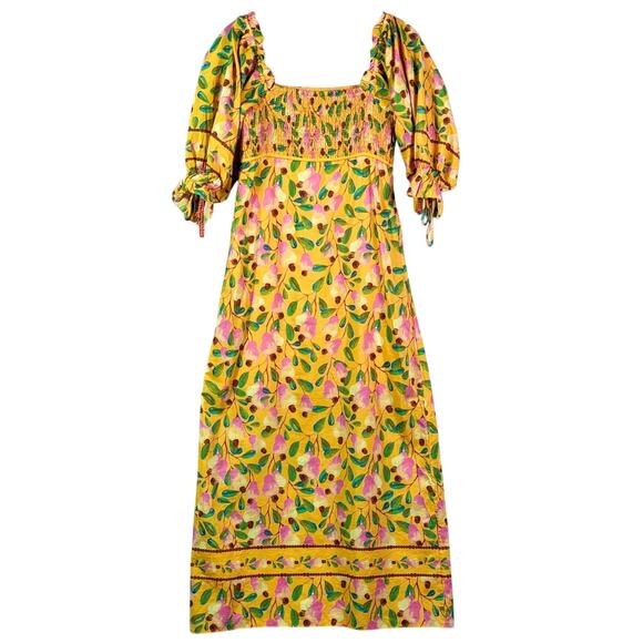 Farm Rio Mini Cashew Short Sleeve Smocked Maxi Dress XS - Picture 1 of 12